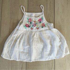 Jumping Beans Cream/Off White Kids Sundress with Pink Floral Embroidery Size 7